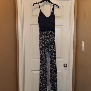 Navy Floral Lace-Top Jumpsuit